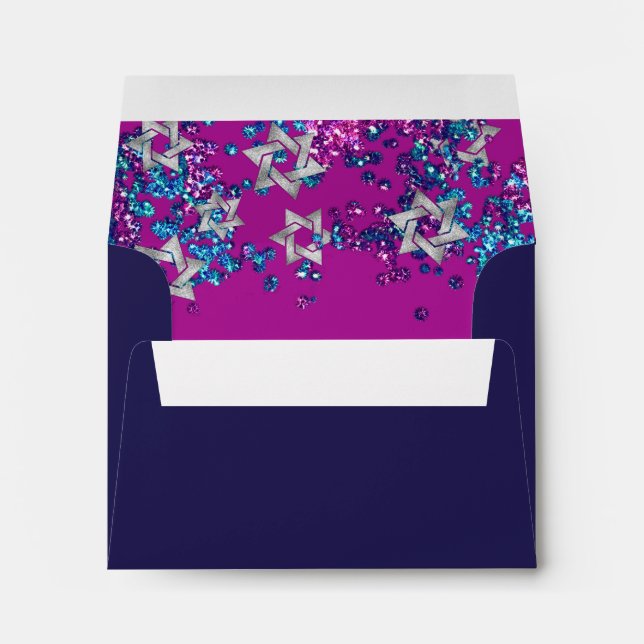 Enveloppe Élégant Bat mitzvah Glittery Confetti Navy Envelop (Dos (Bas))