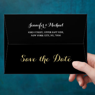 Enveloppe Élégant Black Gold Enregistrer La Date Adresse De 