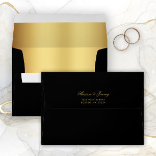 Enveloppe Elegant Black Gold Mariage Adresse de retour
