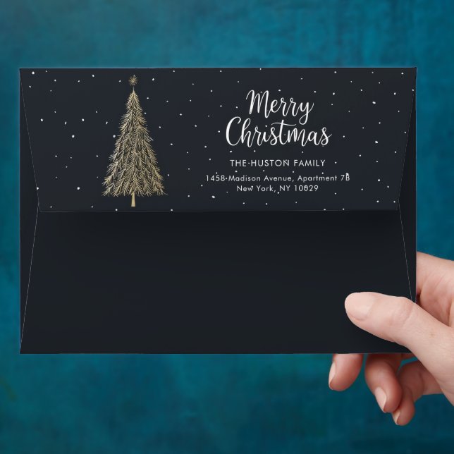 Enveloppe Elegant Black & Gold Merry Christmas Tree Envelope (Hand)