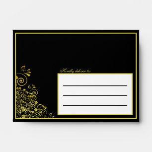 Enveloppe Elegant Black Gold Swirl Adresse de retour Mariage