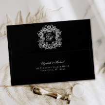 Elegant Black White Monogram Wedding Crest
