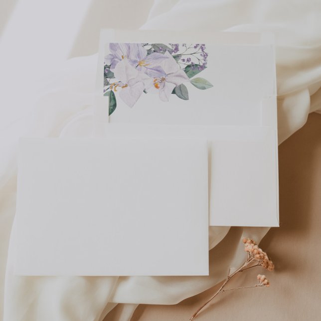 Enveloppe Elégant blanc & aquarelle Fleurs & verdure 5x7 (Elegant Purple Watercolor Flowers & Greenery 5x7 Envelope)