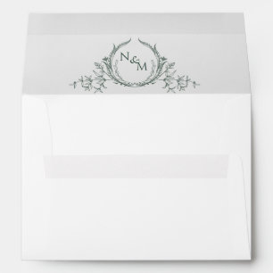 Enveloppe Élégant blanc avec Mariage Monogramme vert