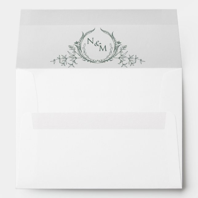Enveloppe Élégant blanc avec Mariage Monogramme vert (Dos (Bas))