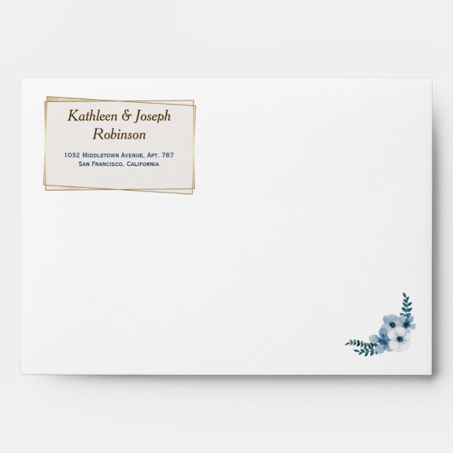 Enveloppe Elégant blanc et bleu Aquarelle Mariage (Devant)