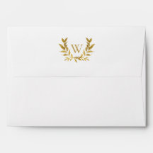 Élégant blanc feuille or Monogramme Mariage modern