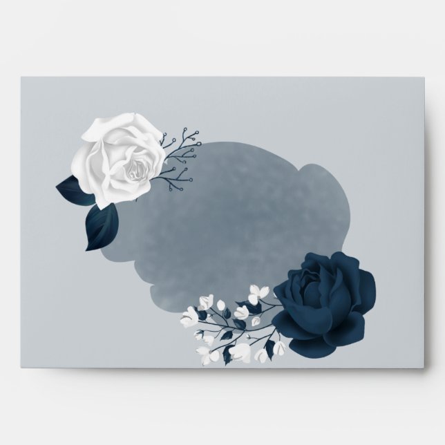 Enveloppe élégant blanc & fleurs marine doux bleu mariage en (Devant)
