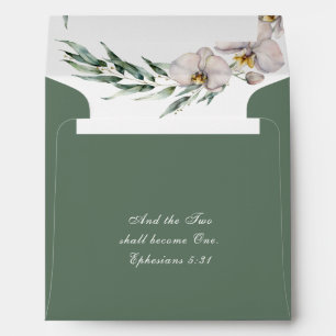 Enveloppe Élégant blanc Orchidées Bible Verse Mariage Vert