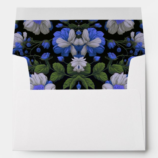 Enveloppe Elégant bleu argenté blanc élégant floral rétro (Dos (Bas))