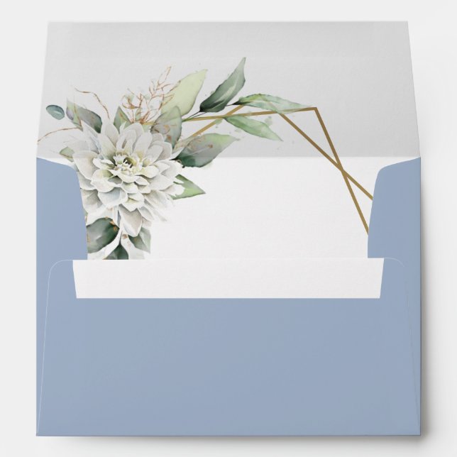 Enveloppe Elégant bleu bleu floral vert pour carte 5x7 (Dos (Bas))