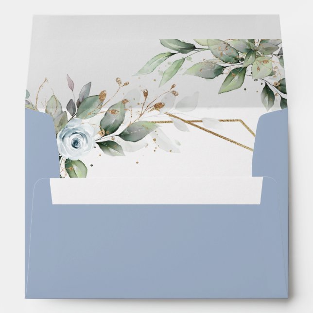 Enveloppe Elégant bleu bleu floral vert pour carte 5x7 (Dos (Bas))