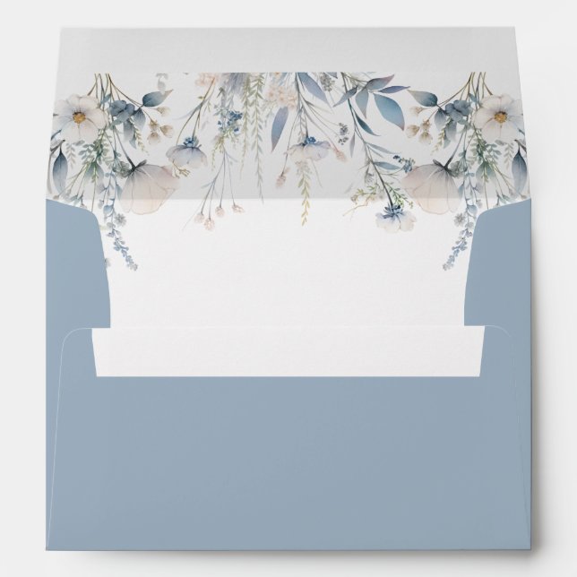 Enveloppe Elégant bleu Dusty Fleurs Floral Mariage (Dos (Bas))