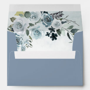Enveloppe Elégant bleu Dusty Floral Aquarelle Mariage Marine