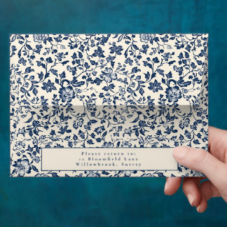 Enveloppe Elégant bleu et crème sur le thème botanique