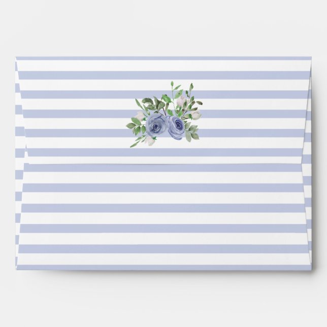 Enveloppe Elégant Bleu Floral Aquarelle Bleu Rayures (Dos (Haut rabat))
