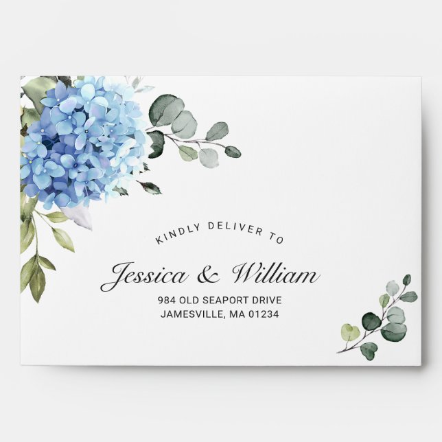 Enveloppe Elégant bleu Hydrangea Floral pour carte RSVP (Devant)