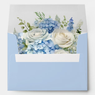 Enveloppe Elégant bleu Hydrangea Roses blanches Mariage flor