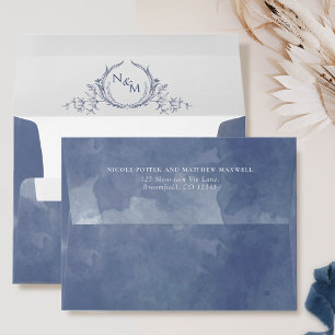 Enveloppe Elégant bleu marine Aquarelle Monogramme Mariage E