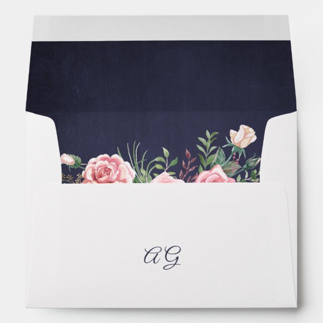 Enveloppe Elégant bleu marine bleu rose mariage (Dos (Bas))