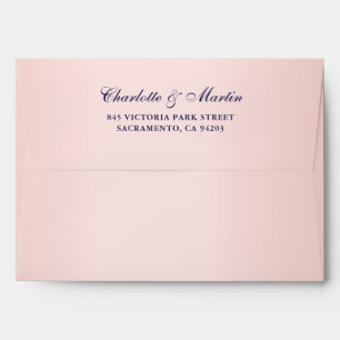 Enveloppe Elégant bleu marine Blush rose floral dentelle 5 x