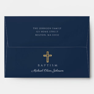 Enveloppe Élégant bleu marine Croix religieuse Boy Baptism