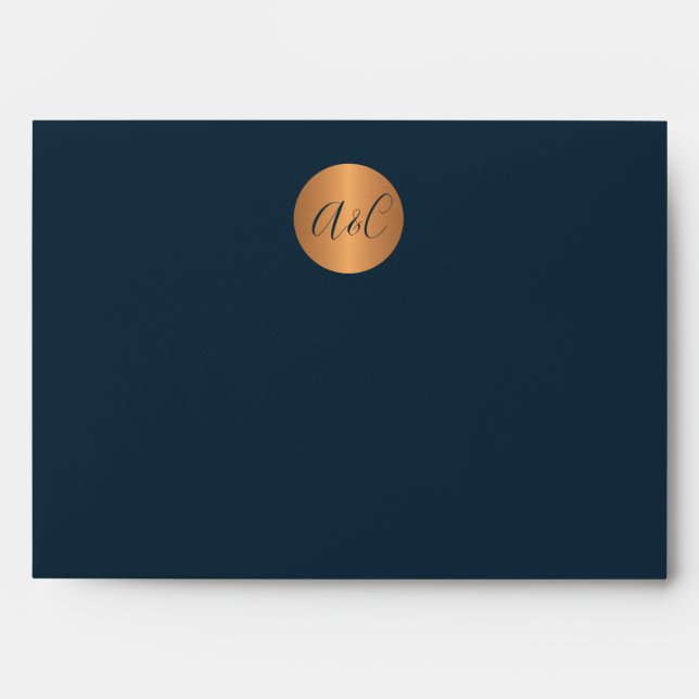 Enveloppe Élégant bleu marine faux cuivre or monogrammed (Devant)