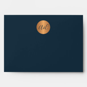 Enveloppe Élégant bleu marine faux cuivre or monogrammed