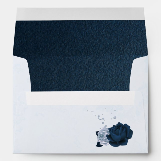 Enveloppe élégant bleu poussiéreux & bleu marine fleurs & fe (Dos (Bas))