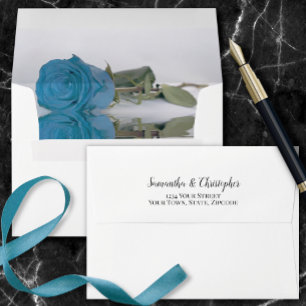 Enveloppe Elégant bleu turquoise reflétant Mariage Rose