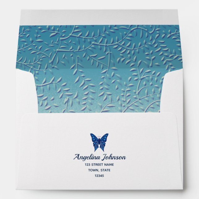 Enveloppe Elegant Blue Butterfly Quinceañera (Dos (Bas))