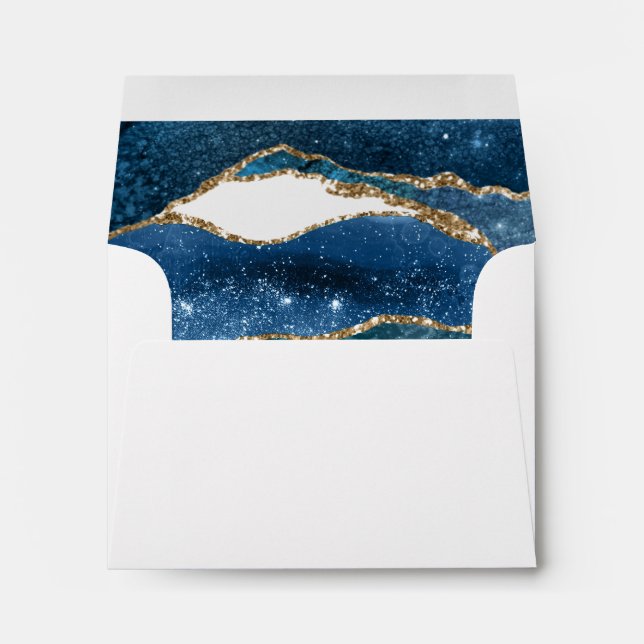 Enveloppe Elégant Blue Gold Foil Agate Mariage RSVP (Dos (Bas))