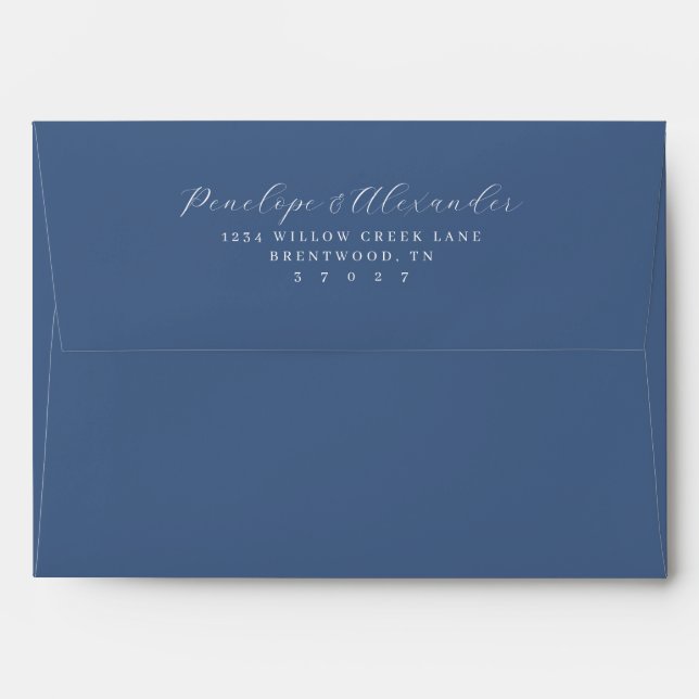 Enveloppe Elegant Blue Minimalist Calligraphy (Dos (Haut rabat))