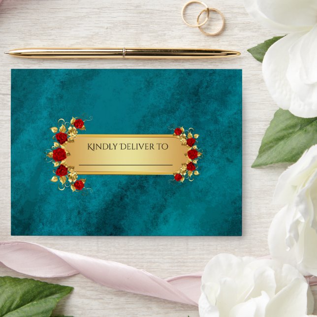 Enveloppe Élégant Blue Opulence Gold Luxury Royal (Wedding)