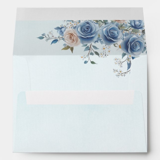 Enveloppe Elegant Blue Rose Floral Wedding Invitation (Dos (Bas))