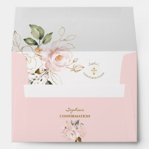 Enveloppe Elégant Blush Floral Gold Cross Girl Confirmation