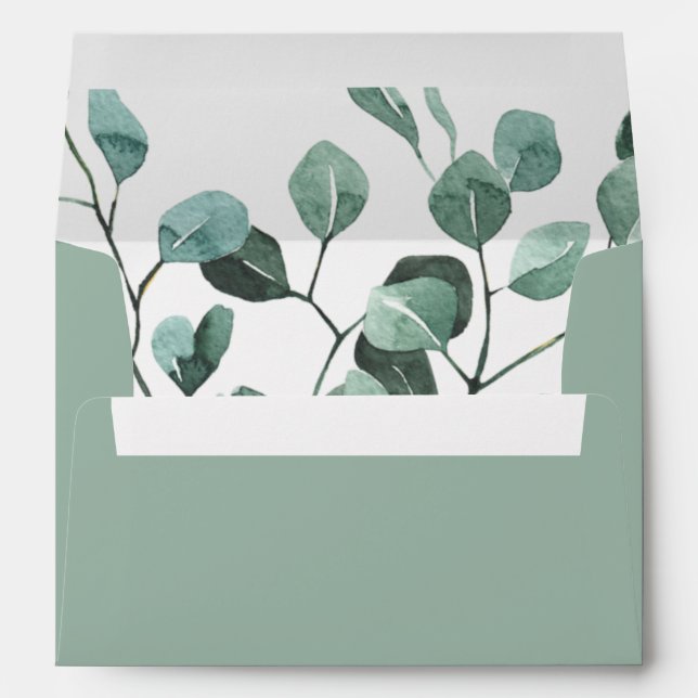 Enveloppe Elégant Bohème Aquarelle Eucalyptus Sage Vert (Dos (Bas))