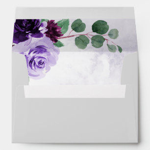 Enveloppe Elégant Boho Airy Floral Purple et Mariage Argent