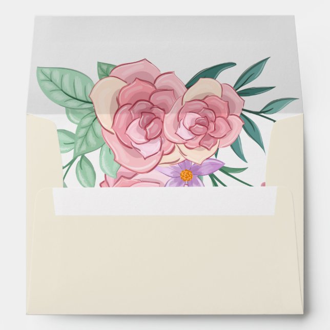 Enveloppe Elégant Boho Blush Rose Aquarelle Mariage Floral (Dos (Bas))
