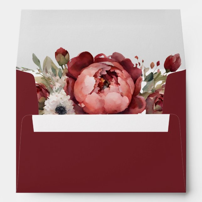 Enveloppe Élégant Boho Bourgogne Blush Floral Mariage (Dos (Bas))