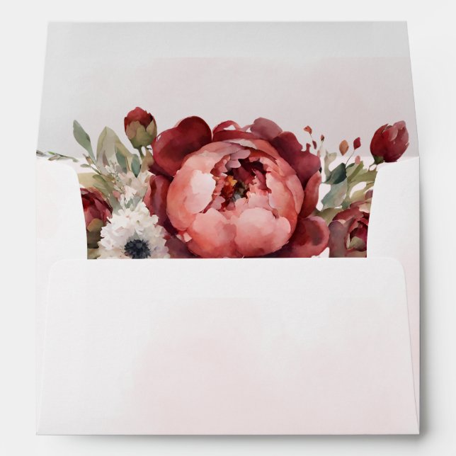 Enveloppe Élégant Boho Bourgogne Blush Floral Mariage (Dos (Bas))