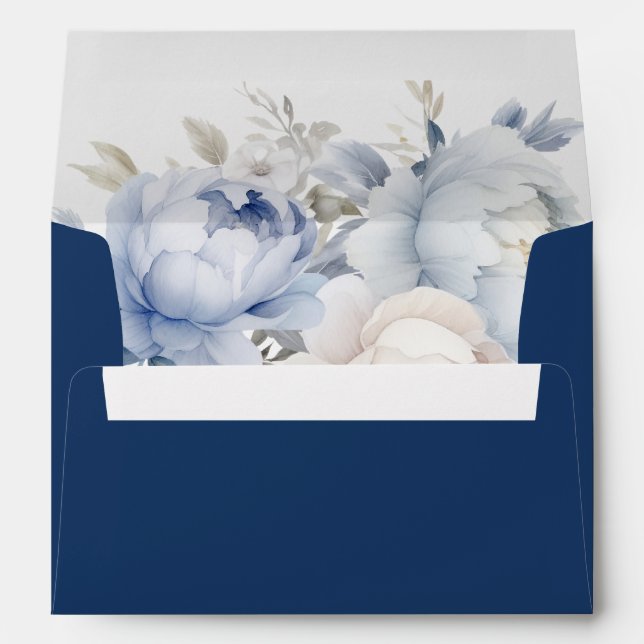 Enveloppe Elégant Boho Dusty Blue Floral Invitation (Dos (Bas))