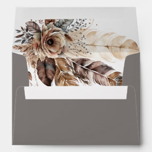 Enveloppe Elégant Boho Feather Floral Aquarelle Mariage