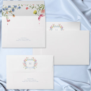 Enveloppe Élégant bouquet de fleurs sauvages pastel bleu pou