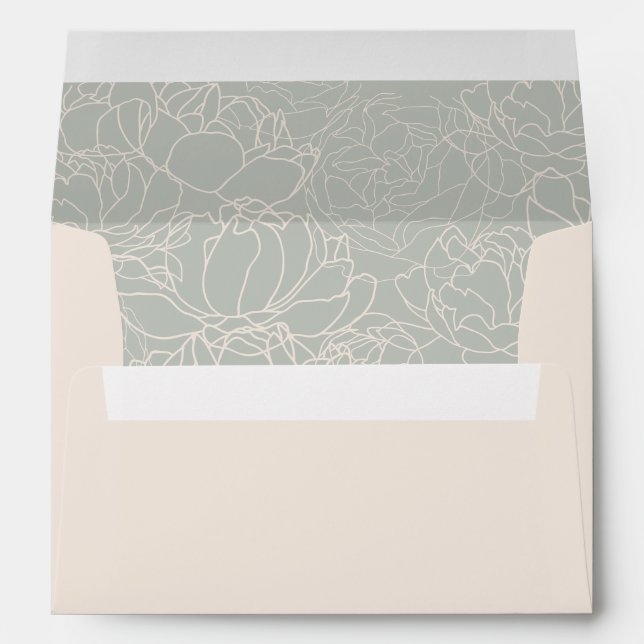 Enveloppe Élégant Broussage & Sage Green Mariage 5x7 Invitat (Dos (Bas))