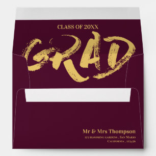 Enveloppe Élégant Burgundy Gold Brush Police Grad Grad Grad 