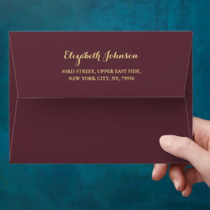 Enveloppe Elegant Burgundy Gold Script Nom Adresse de retour