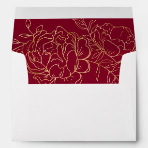 Enveloppe Elegant Burgundy Gold Sketch Floral Adresse de ret