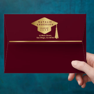 Enveloppe Élégant Burgundy Red Gold Graduate Casquette Gradu
