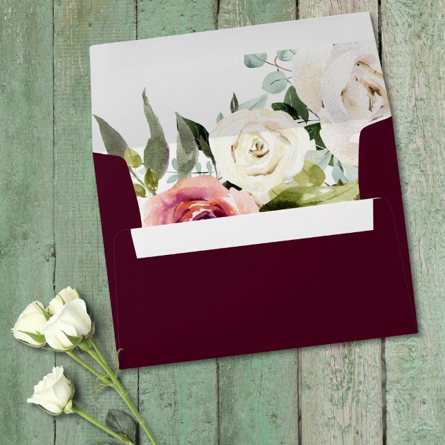 Enveloppe Elégant Cadre Floral Rose Blush Purple Peach Blanc (Créateur téléchargé)